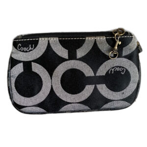 Coach Small Gray Black Canvas Signature Wristlet